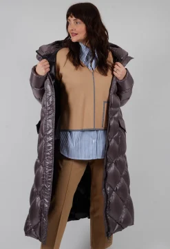 Longline Puffer Coat in Mud
