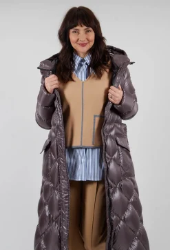 Longline Puffer Coat in Mud