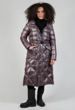 Longline Puffer Coat in Mud