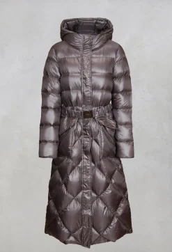 Longline Puffer Coat in Mud