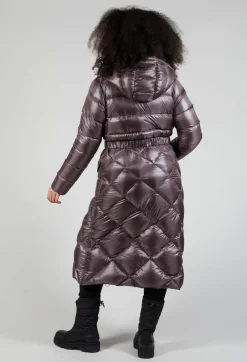 Longline Puffer Coat in Mud