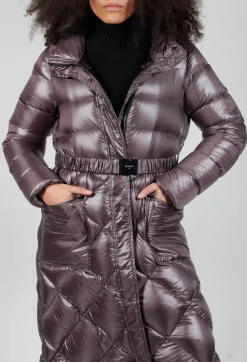 Longline Puffer Coat in Mud