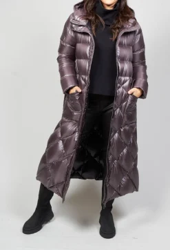 Longline Puffer Coat in Mud