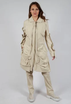 Longline Ruched Coat in Bone