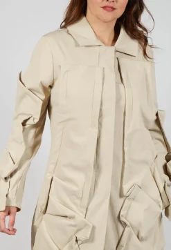 Longline Ruched Coat in Bone