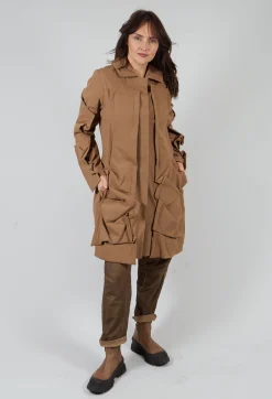 Longline Ruched Coat in Camel
