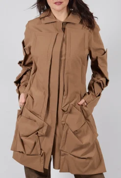 Longline Ruched Coat in Camel