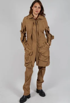 Longline Ruched Coat in Camel