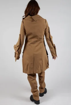 Longline Ruched Coat in Camel