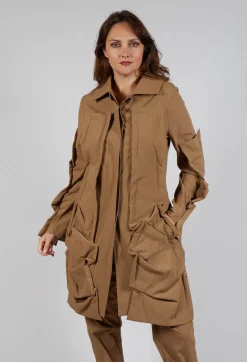 Longline Ruched Coat in Camel