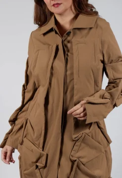 Longline Ruched Coat in Camel
