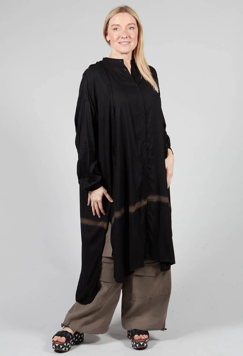 Longline Shirt Dress in Black