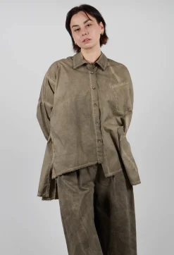 Longline Shirt in Cotone Tinto Freddo Green Tuscany