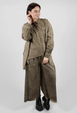 Longline Shirt in Cotone Tinto Freddo Green Tuscany