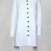 Longline Shirt with Contrasting Flat Buttons in White
