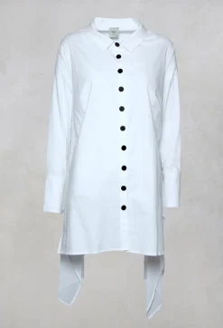 Longline Shirt with Contrasting Flat Buttons in White