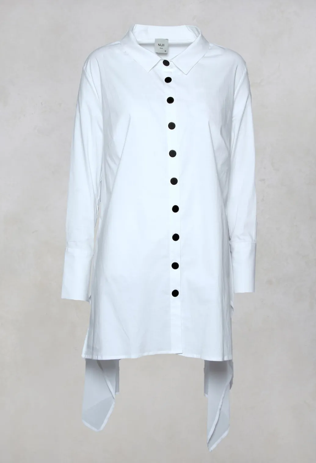 Longline Shirt with Contrasting Flat Buttons in White