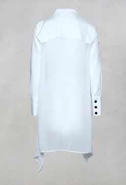 Longline Shirt with Contrasting Flat Buttons in White