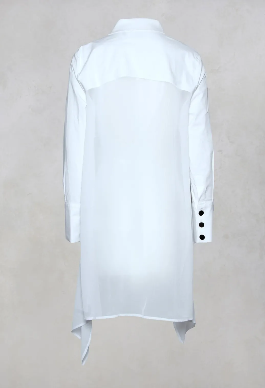 Longline Shirt with Contrasting Flat Buttons in White