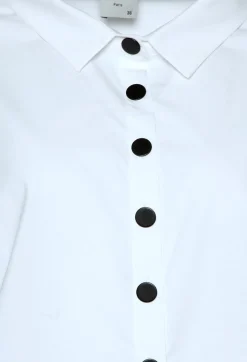 Longline Shirt with Contrasting Flat Buttons in White