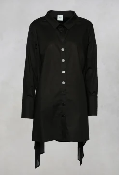 Longline Shirt with Flat Buttons in Black