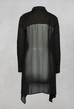 Longline Shirt with Flat Buttons in Black