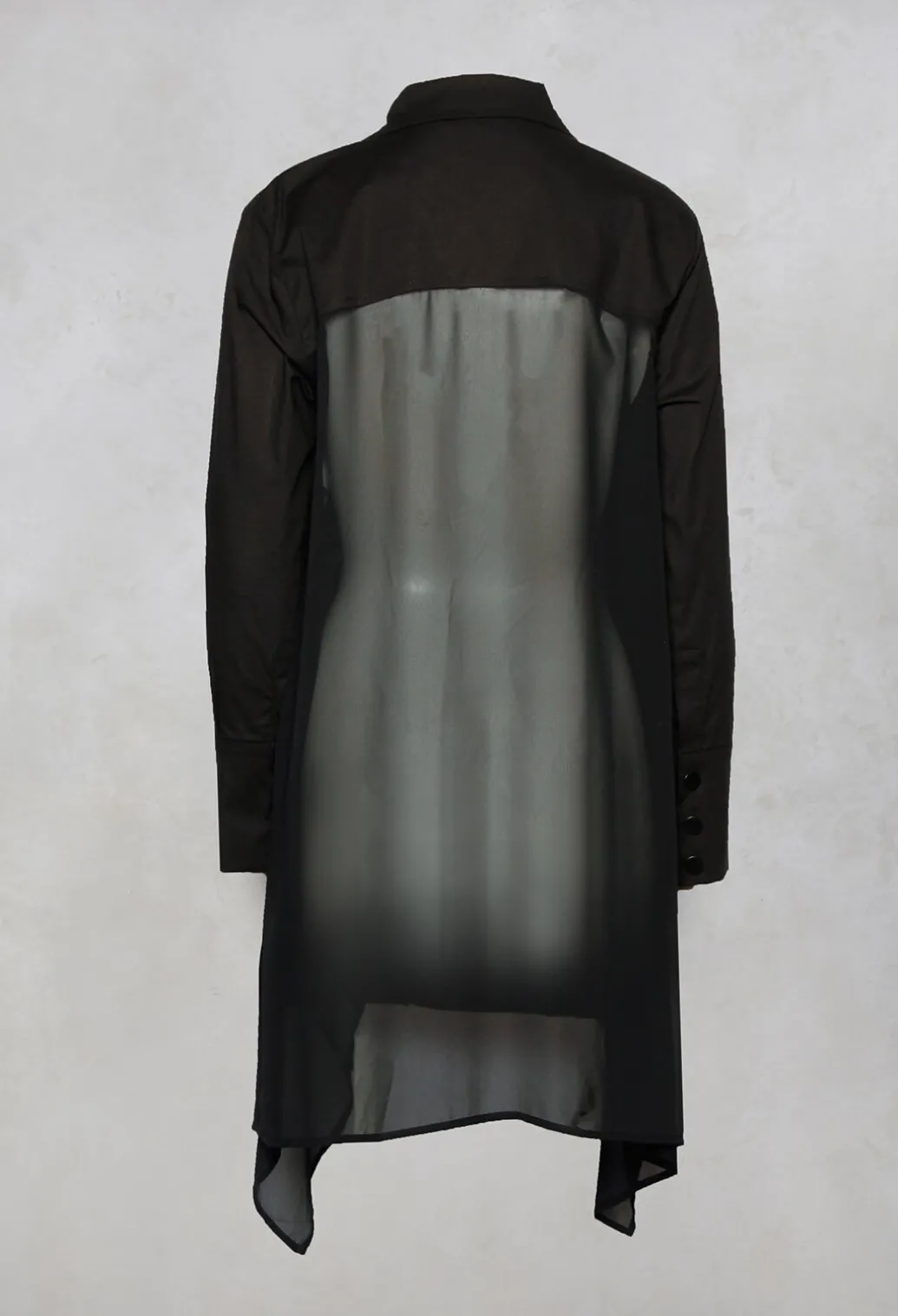 Longline Shirt with Flat Buttons in Black
