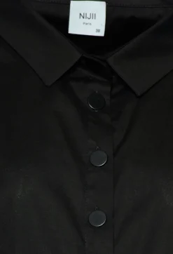 Longline Shirt with Flat Buttons in Black