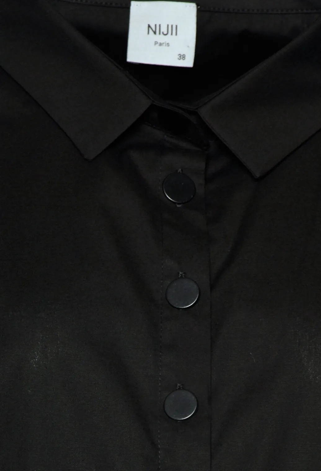 Longline Shirt with Flat Buttons in Black