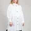 Longline Shirt with Print at Hemline in White and Black