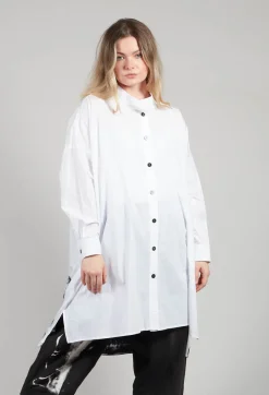 Longline Shirt with Print at Hemline in White and Black