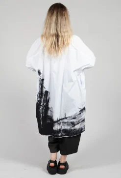 Longline Shirt with Print at Hemline in White and Black