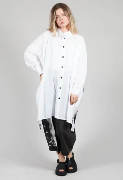 Longline Shirt with Print at Hemline in White and Black