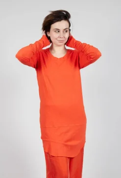 Longline Top with Rounded Hem in Mandarine
