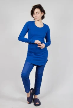 Longline Top with Rounded Hem in Royal