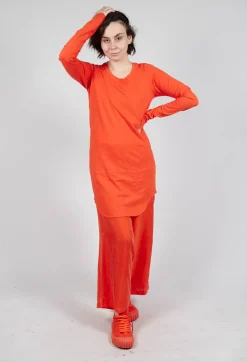 Longline Top with Rounded Hem in Mandarine