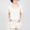 Longline T-Shirt with Front Patch Pockets in Greige