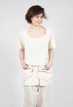 Longline T-Shirt with Front Patch Pockets in Greige