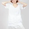 Longline T-Shirt with Front Patch Pockets in Semi Bleach