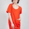 Longline T-Shirt with Front Patch Pockets in Mandarine