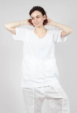 Longline T-Shirt with Front Patch Pockets in Semi Bleach