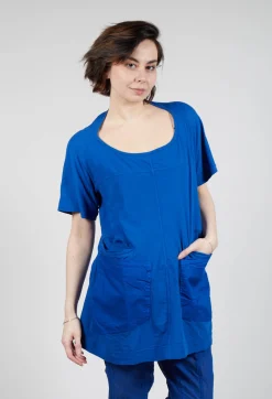Longline T-Shirt with Front Patch Pockets in Royal