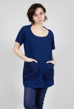 Longline T-Shirt with Front Patch Pockets in Ocean