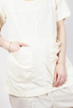 Longline T-Shirt with Front Patch Pockets in Greige