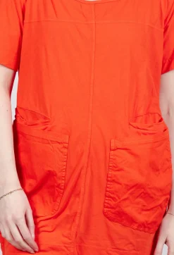 Longline T-Shirt with Front Patch Pockets in Mandarine