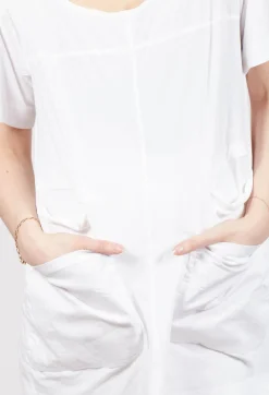 Longline T-Shirt with Front Patch Pockets in Semi Bleach