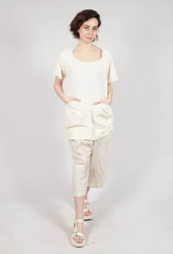 Longline T-Shirt with Front Patch Pockets in Greige