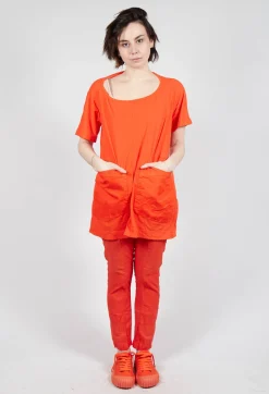 Longline T-Shirt with Front Patch Pockets in Mandarine