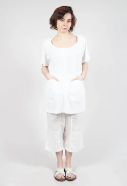 Longline T-Shirt with Front Patch Pockets in Semi Bleach