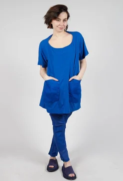Longline T-Shirt with Front Patch Pockets in Royal